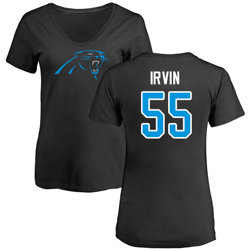 Carolina Panthers Black Women Bruce Irvin Name and Number Logo Slim Fit NFL Football #55 T Shirt